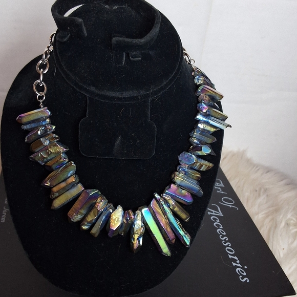 Rainbow Quartz Titanium Iridescent Aura Crystal Necklace - Picture 1 of 12
